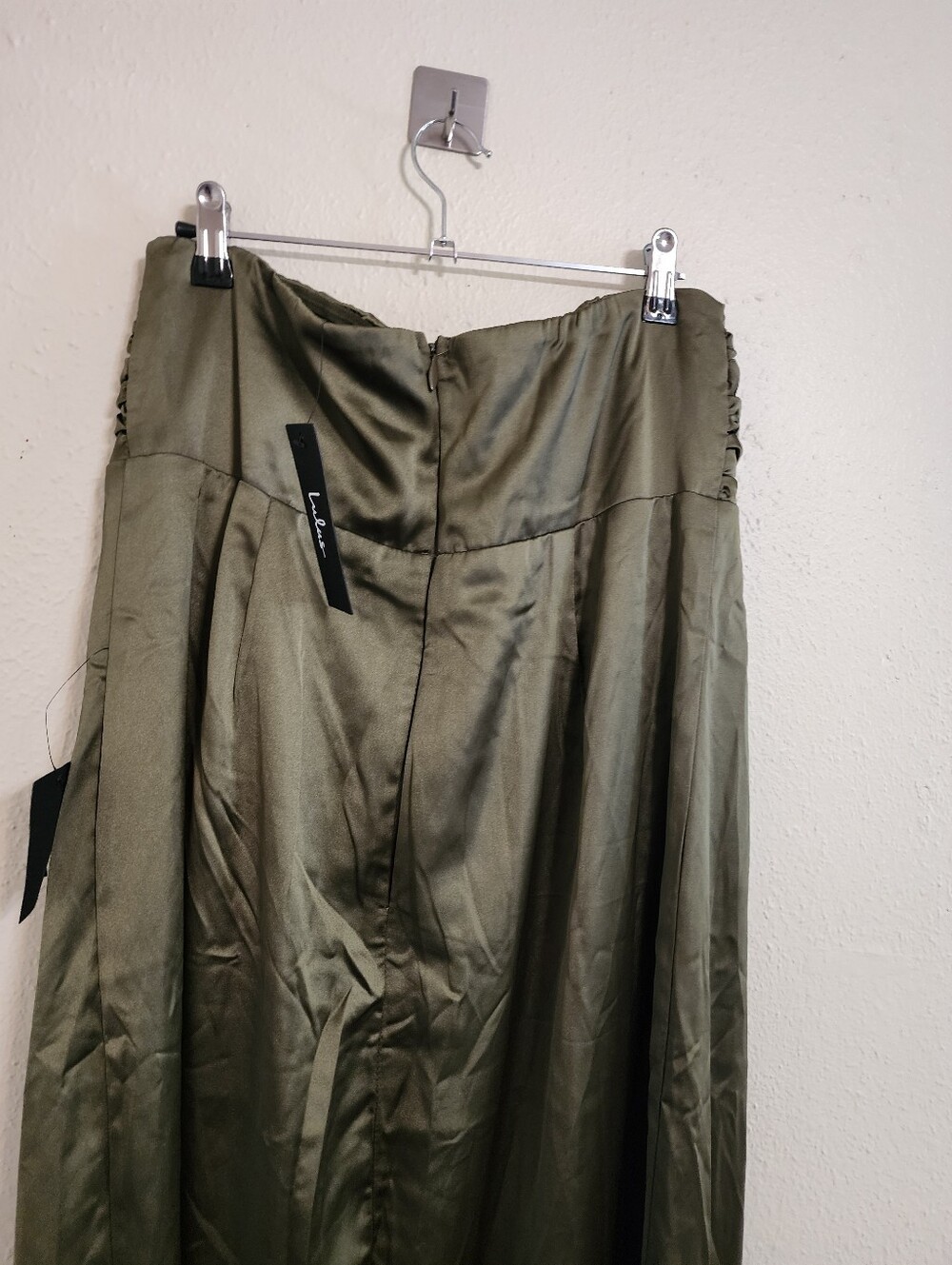 Lulus Memorable Entrance Olive Green Strapless Satin Maxi Dress XL Wedding Party - Picture 7 of 9